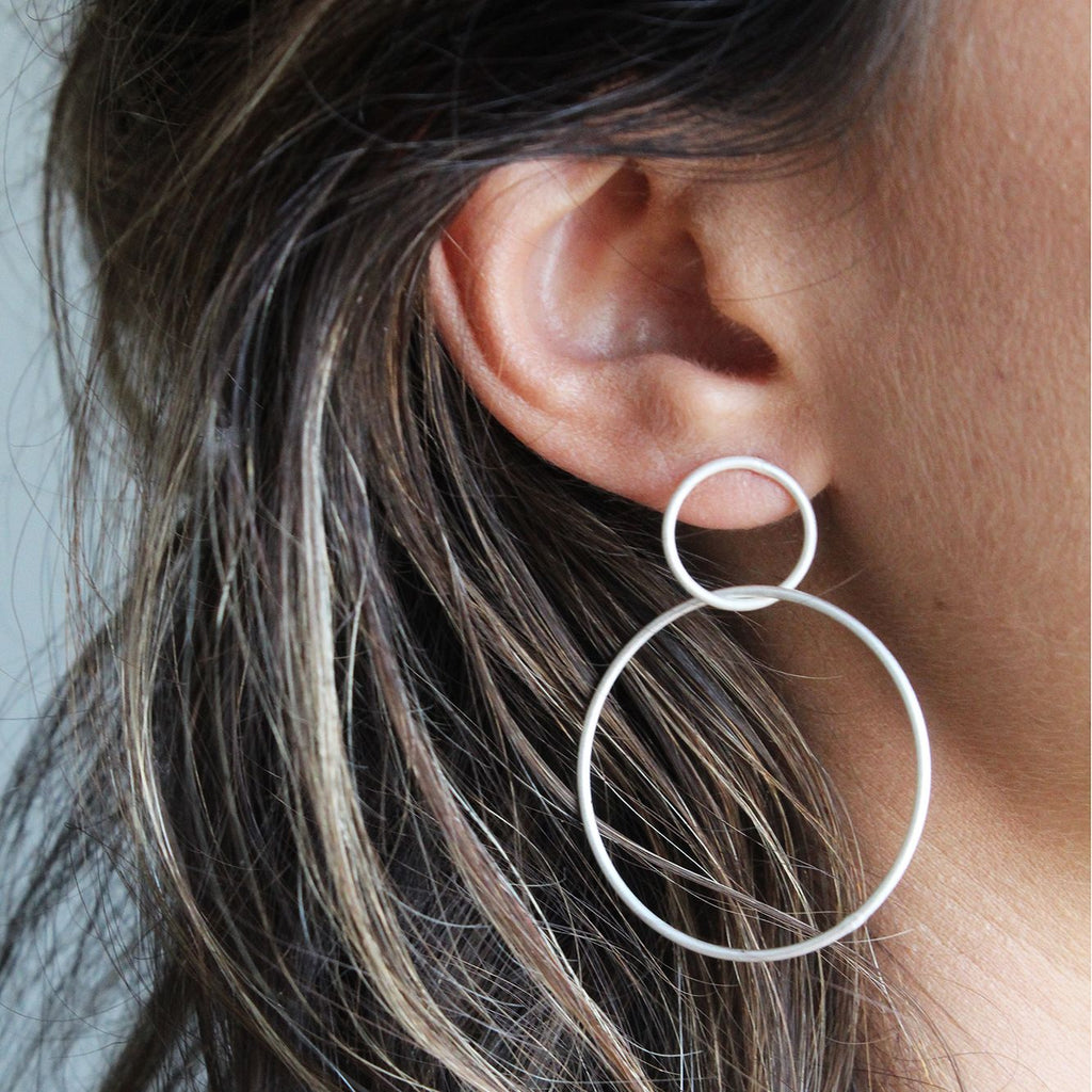Essential Double Hoop Matte Silver Earrings