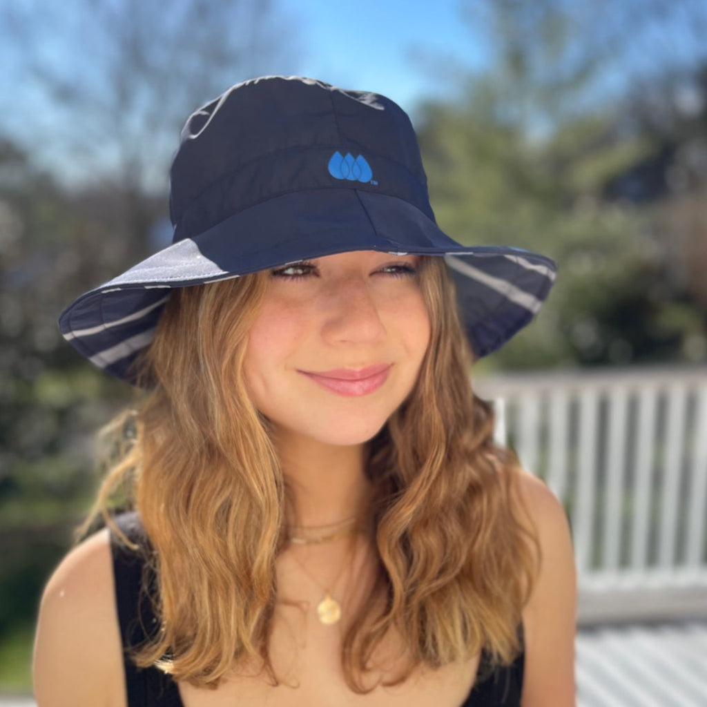 Reversible Rain Cap in Navy and Navy Plaid from RainRaps