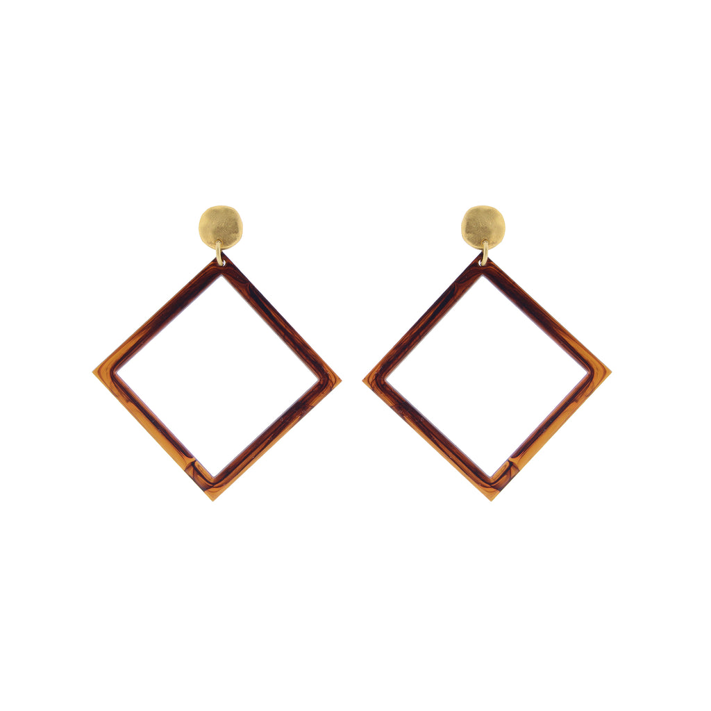 Identity Acrylic Square Earrings Matte Gold and Amber