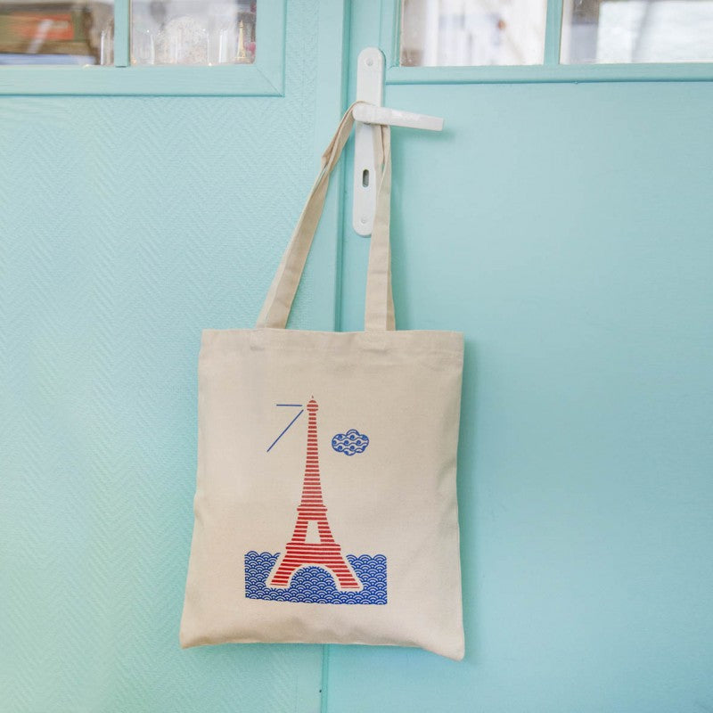 Les Parisettes La Seine in Paris Tote Bag in Red and Blue