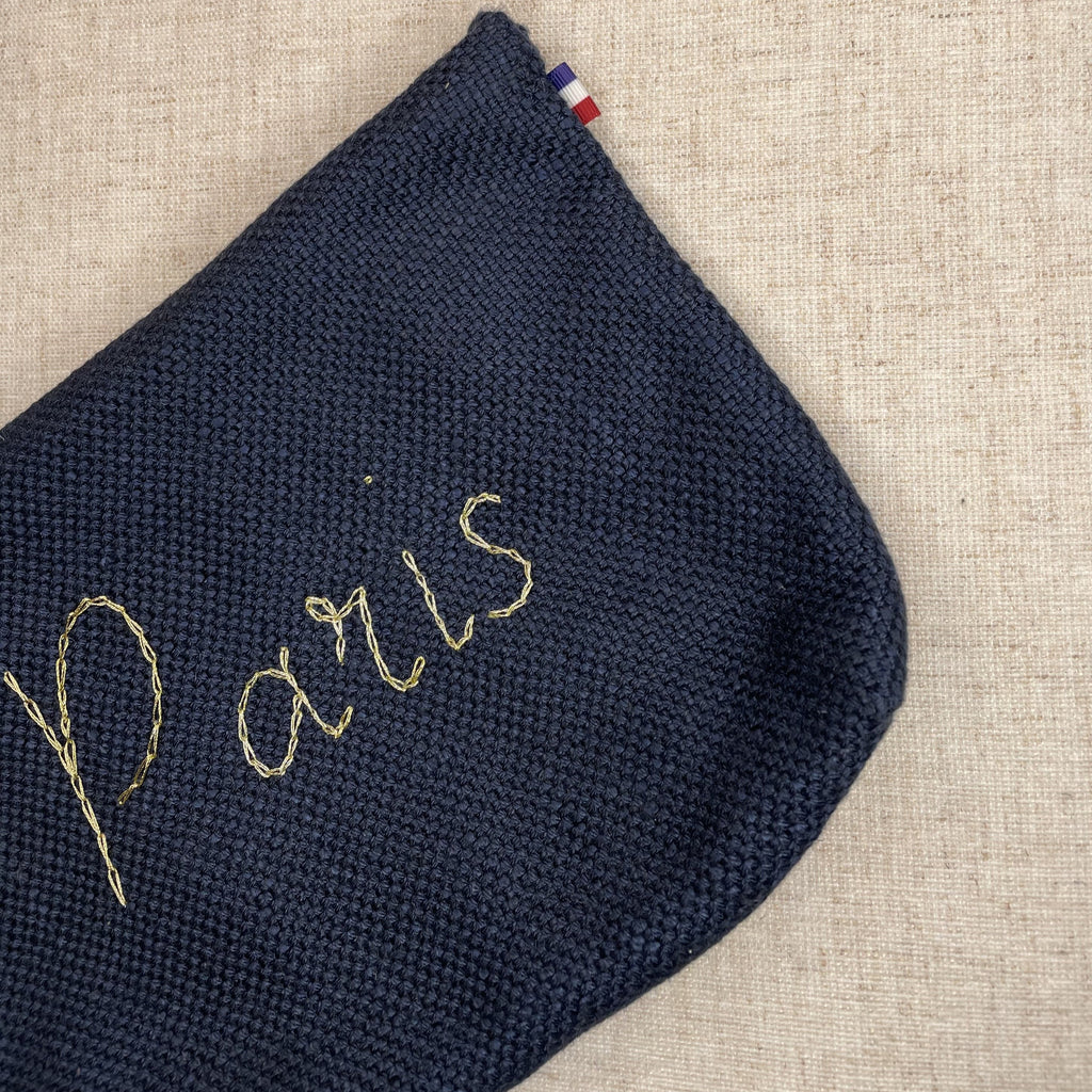 Linen Paris Cosmetic Pouch in Navy with Gold