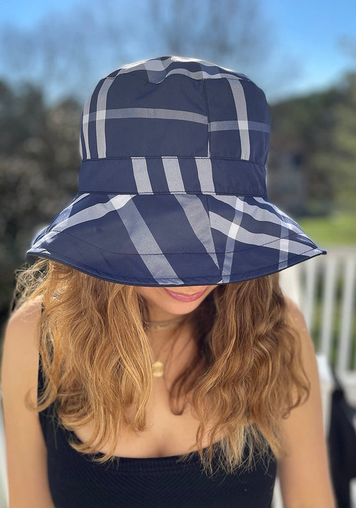 Reversible Rain Cap in Navy and Navy Plaid from RainRaps