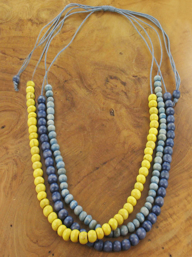 Suzie Blue 3-Strand Wood Bead Necklace