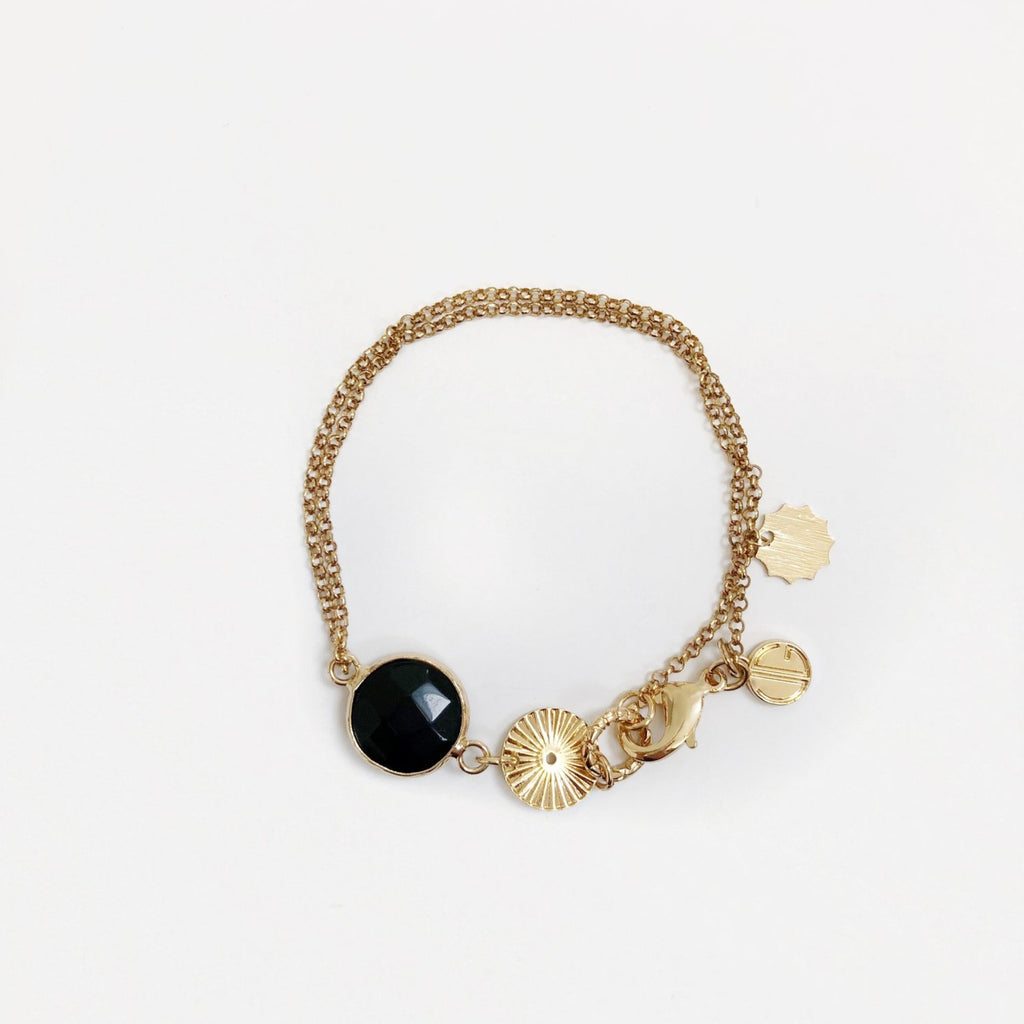 Gold Bracelet with Black Agate