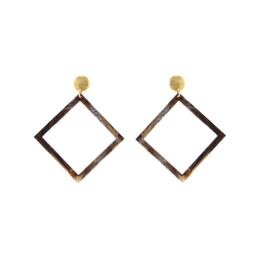 Identity Acrylic Square Earrings Matte Gold and Taupe
