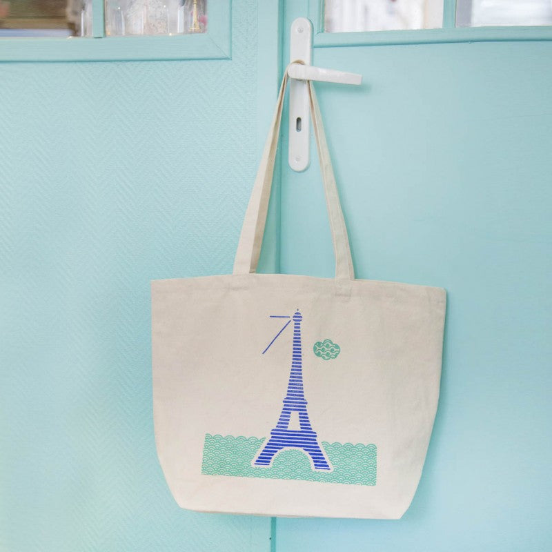 Les Parisettes La Seine in Paris Tote Bag in Turquoise and Blue
