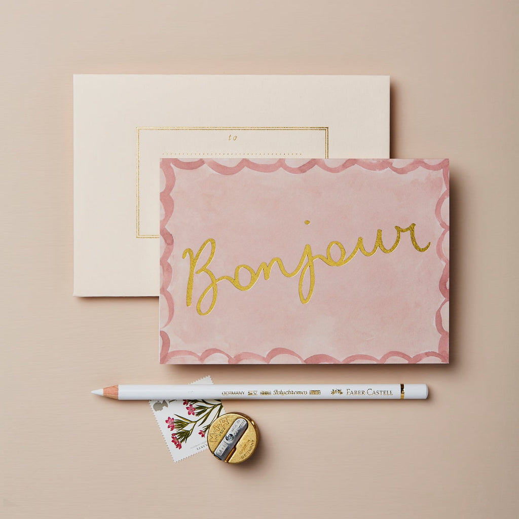 Wanderlust Paper Co Pink Scallop Bonjour Card