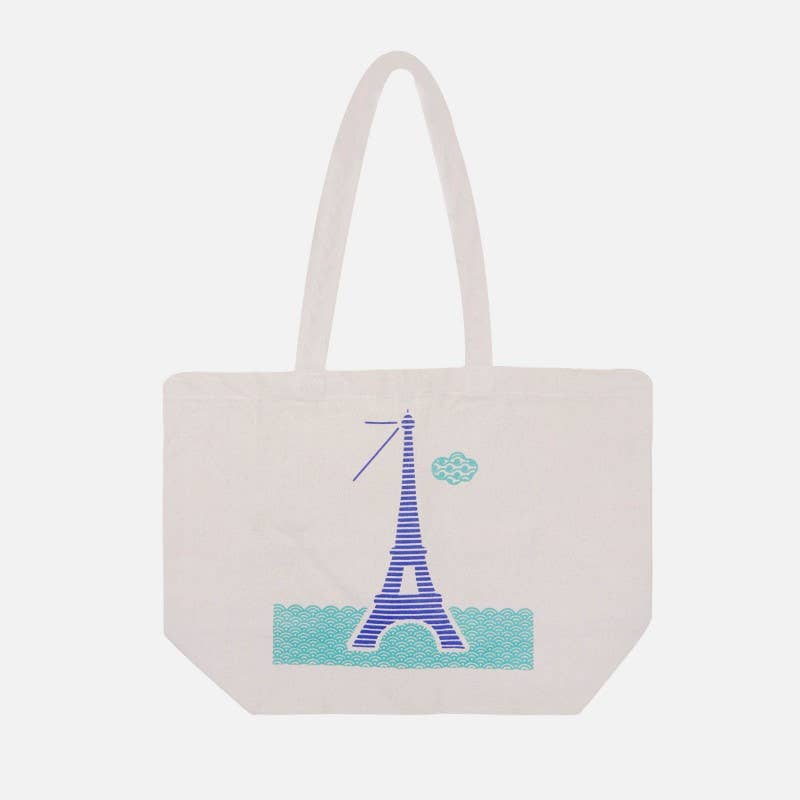 Les Parisettes La Seine in Paris Tote Bag in Turquoise and Blue