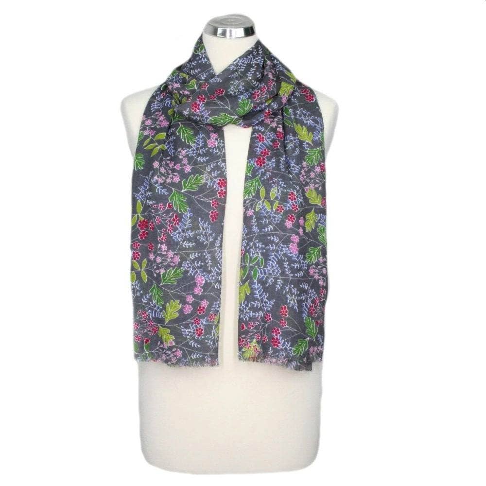 Peony Accessories Scandi Floral Scarf in Charcoal