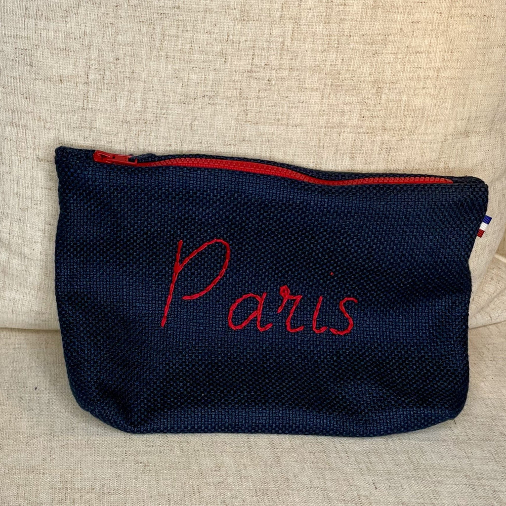 Linen Paris Cosmetic Pouch in Navy with Red