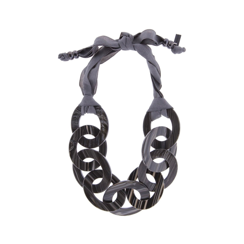 Ribbon and Striped Ovals Necklace in Grey and Black