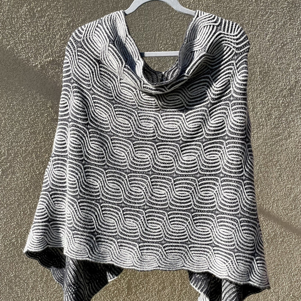 Merino Cashmere Plated Cable Poncho in Ash and Soho