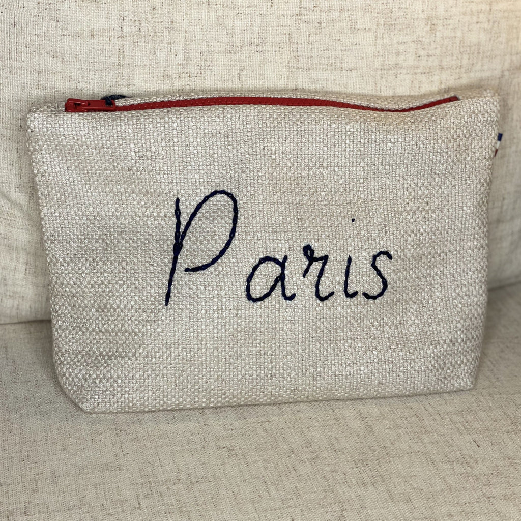 Linen Paris Cosmetic Pouch in Cream with Navy