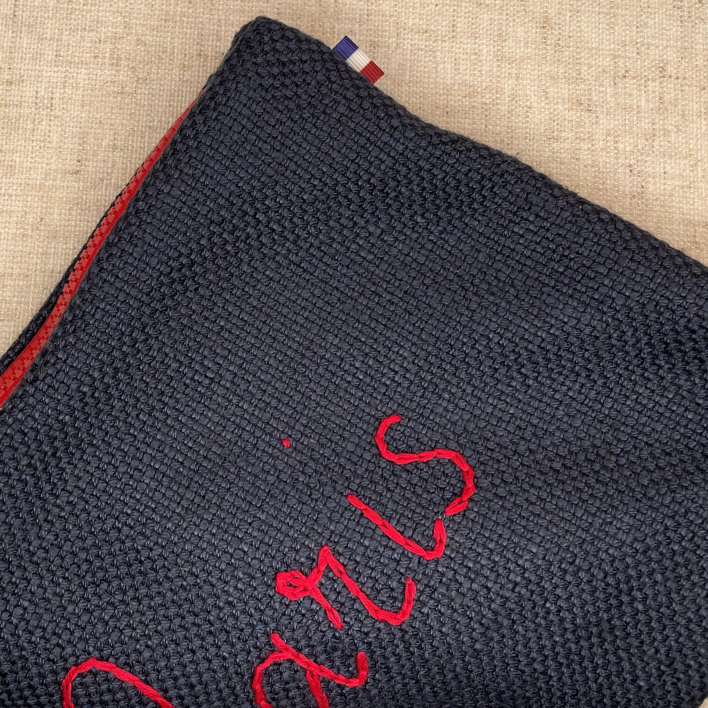 Linen Paris Cosmetic Pouch in Navy with Red